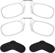 Noble Ultra Slim and Flat Reading Glasses (2 Pairs), Thin, Light and Armless Pocket Size Readers with Stick-On Silicone Case, Compact Metal Case and Microfiber Cleaning Cloth (Clear +1.50)