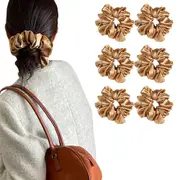 6Pcs Satin Scrunchies for Women Large Hair Scrunchy Thick Elastic Hair Ties Hair Bands Ponytail Holders-Camel