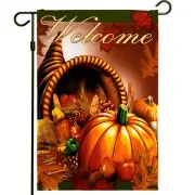 Home Decorative Fall Garden Flag Welcome Quote, Autumn Harvest Cornucopia