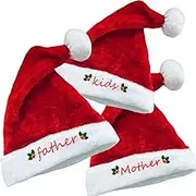 3 Pack Santa Hats for Family Christmas Hats,Suithink Unisex Extra Thicken Velvet Xmas Holiday Hats Bulk for Father,Monther,Kid, Fluffy Plush Santa Claus Hats for Christmas Party Supplies