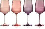 Viski Reserve Nouveau Long Stem Wine Glasses, Colorful Crystal Glassware, Elegant Drinkware, Perfect for Housewarming, Wedding, Anniversary, Dinner Party, 22 oz, Set of 4, Moonrise
