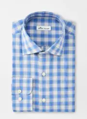 NEW PETER MILLAR L/S CROWN EASE GREGORY Sport Woven Shirt, MEDIUM, CAPE BLUE
