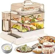 Electric Food Steamer 24L,HD Display Vegetable Steamer with 3-Layer Cooking Steaming Tray & Lid,Visual Water Tank,24H Reservation,8H Heat Preservation,Anti-Dry Burning,for Healthy Steam Meal