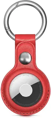 Leather Air Tag Holder/Key Ring, red