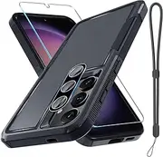 [ELEPIK] for Samsung Galaxy A54 5G Case, [with Screen Protector + Lens Protector + Wrist Lanyard] [Double-Layer Protection] [Non-Slip] [Wireless Charging Compatible] Phone Case for A54 5G, Black