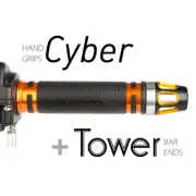 KiWAV Motorcycle Cyber Grips Orange with Tower Bar Ends Gold/Silver