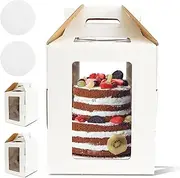 3Pcs Tall Cake Box,Wedding Cake Boxes,Cake Boxes Tall,Tier Cake Box,Tall Cake Boxes with Windows,Portable Tiered Cake Boxes for Wedding Birthday Party Transport