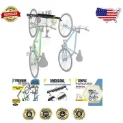 Adjustable Bike Storage Rack - Vertical Wall Mount with Shelf & Hooks Included