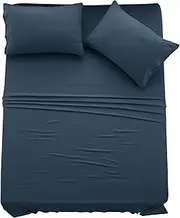 LUX Décor Full Sheet Set - 4 PC Brushed Microfiber Bed Sheets 16 Inches Deep Pockets - Embroidered Pillowcases - Hotel Luxury Sheets Full Size Bed Set (Navy Blue)