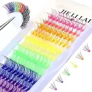 Generic Colored Lash Clusters Individual Lashes D Curl 14mm 16mm Mixed 6 Colors Rainbow DIY Eyelash Extension Colorful Cluster Lashes Pack