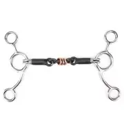 Black Horse Snaffle, Silver Stainless Steel, Copper Roller, Low Leverage