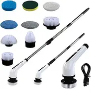 Electric Spin Scrubber, Electric Cleaning Brush, Large Power with 9 Replaceable Brush Heads, Shower Cleaner Brush for Bathroom, Tub, Toilet, Kitchen, White