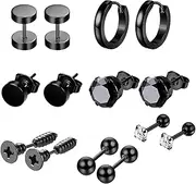 [Generic] Men's Stud Earrings Set, Stainless Steel Stud Earring Set, Silver Black Screw Studs Earrings, Earrings Piercing Jewelry Set, Multi-Purpose Classic Design Cool Stud Earrings For Christmas, Birth