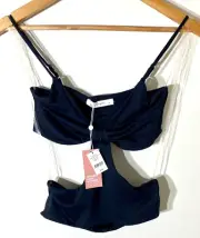 SUPRE Cropped Cut-Out Knot Top BLACK STRETCHY Medium / 12 *FREE POST* NWT!