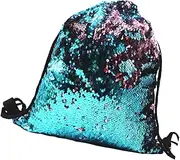 LALADEFIEE Sequin Drawstring Backpack Reversible Polyester Sackpack for Festivals Sports Light Pink Durable String Bag for Cosmetics Accessories