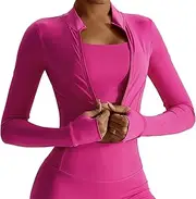 [SEAUR] Long Sleeve Crop Tops Cutout Exercise Shrug Yoga Athletic Shirt Full Zip Up