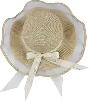 [Cauplse] Floppy Beach Sun Straw Hat for Women, Outdoor Travel Bowknot Wide Brim Straw
