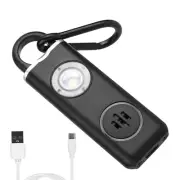 Personal Alarm Rechargeable Keychain Emergency Siren LED Flashlight Black/ White