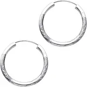 [JewelryWeb] 14k White Gold 2mm Budded Sparkle Cut Endless Hoop 20mm Earrings-Hoop Earring for Women