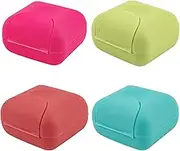 AUEAR, 4 Pack Candy Color Portable Soap Box Holder Plastic Soap Case Travel Soap Dish Container with Lid for Home Bathroom Hiking Outdoor (Small)
