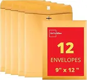 1InTheOffice Brown Clasp Envelopes 9x12, Moisture-Activated Glue Adhesive Catalog Envelopes for Filing, Storing, Mailing Documents 9"L x 12"H, (12/Pack)