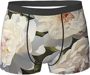 [QMNEHJ] White Peony Men's Boxer Briefs Breathable Stretch Underwear Moisture-Wicking Trunks for Men