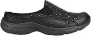 [Easy Spirit] Womens Travel Clog Glitter Slip On Mules Flats Casual - Black