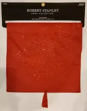 New Robert Stanley Christmas Table Runner: Red Silk Look with Sequins & Tassels