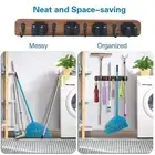 Broom and Mop Holder Tool Organizer Wood Rustic Wall System for Garage Warehouse