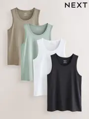 White/Black/Sage Green/Stone 100% Cotton Vests 4 Pack (AT9278) | $55