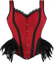 [WORNEW] Women's Steampunk Corset Double Strap Wedding Vest Court Corset Gothic Corset for Women Vintage Shapewear Underwear Punk Corset (Color : Red, Size : Large)
