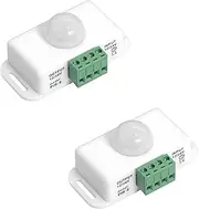 Clearhill White 2 Packs PIR Motion Sensor Switch for LED Lights, DC 12V, DC 24V Infrared Motion Detector, Adjustable Delay Timer, Auto ON/Off for LED Strips, Energy-Efficient Lighting Controller