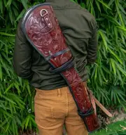 GENUINE LEATHER WESTERN HARDCASE HAND TOOLED RIFLE SCABBARD FOR LEVER ACTION