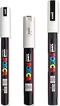Posca - Ultra Fine to Fine Paint Marker Pens Set - PC-1MR, PC-1M, PC-3M - White Ink - Pack of 3