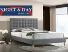 Brand new Vieda modern fabric Double Bed Frame Grey Button bedhead Timber legs