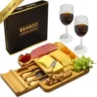 Cheese Board Set with 4 Knives & Forks, Bamboo Charcuterie Board with Slide-Out