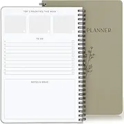 ZICOTO Beautiful Daily and Weekly Planner - To Do List Notebook - A4 Size - 104 Pages - Sage Green - Ring Bound - Weekly Calendar - Student & Working Professional Planner