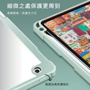 【BOJI 波吉】iPad Air 4/5 10.9吋 三折式右側筆槽可磁吸充電硬底軟邊氣囊空壓殼 湖水綠