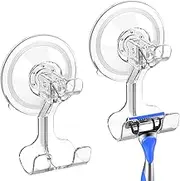 LUXEAR Shower Suction Hooks, 2 Pack Suction Hooks Removable and Reusable Razor Hook for Shower Waterproof Powerful Vacuum Suction Cup Hook Holder for Towel Bathrobe Loofah Hooks for Bathroom & Kitchen