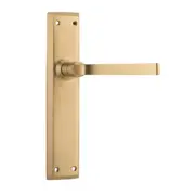 Tradco Menton Door Lever Handle on Long Backplate Unlacquered Satin Brass