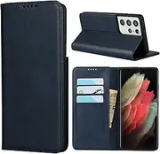 [Cavor] for Samsung Galaxy S21 Ultra 5G Case,S21 Ultra 4G Case,Cowhide Pattern Leather Case Magnetic Wallet Cover with Card Slots(6.8") -Navy Blue
