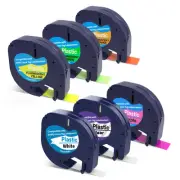 6 X Fluorescent Label Tape Replacement for Dymo Letratag Refills 12mm x 4m Co...