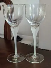 Mikasa Sea Mist Frosted Stem Wine Glass Fluted Goblet Set - Pair of 2 - 9.25" H