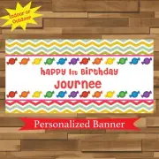 18"x30" Rainbow Candy Land Personalized Party Banner, Candy Buffet Table Decor