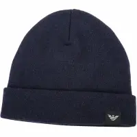 在飛比找Yahoo奇摩購物中心優惠-Emporio Armani 老鷹標誌羊毛針織帽(深藍色)