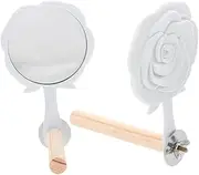 DRESSOOS 2pcs Wooden Parrot Stand with Mirror Adorable Bird Perch for Cage Accessories Sturdy and Safe Exercise Platform for Parrots for Playtime and Resting