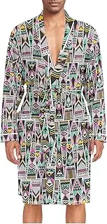 [ZZXXB] African Tribal Geometry Print Mens Sleepwear Robe Lightweight Nightgown Long Sleeves Spa Bathrobe with Pockets M-XL