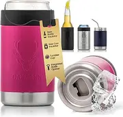 OAKMANN Stubby Holder, Beer Cooler & Bottle Opener, STUBiBudi Premium 375ml Can Coolers 4 in 1 Stubby Cooler Bottles Cans and Tumbler Stainless Steel Insulated Beer Gifts for Her Bridal Party (Pink)