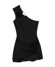 floral-appliqué asymmetric minidress IT42 Black