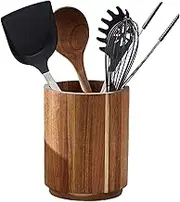 Veasbuu Dark Wood Utensil Holder, Wooden Fork Organizer, 7.09x5.91 Inches Large Rotating Rack, Rustic Cutlery Storage, Spoon Holder for Dining, Pantry, Cabinet, Men, Women and Camping